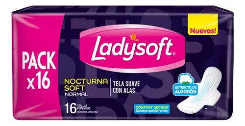 Imagen 1 de 1 de Toallas Femeninas Ladysoft Nocturna Soft Normal 16 U