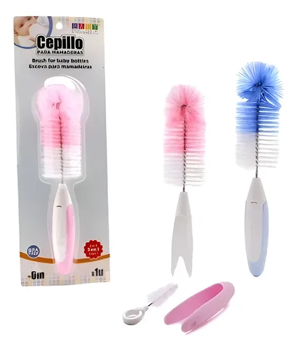 Imagen 2 de 2 de Cepillo Limpia Mamadera Tetina + Pinza 3 En1 Baby Innovation Azul