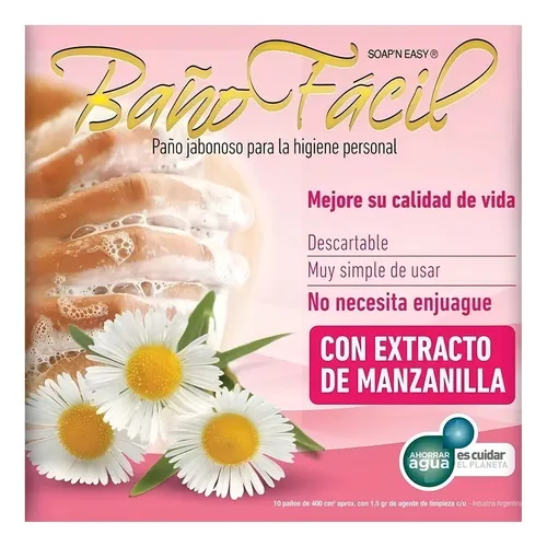 Imagen 1 de 9 de Paños Jabonosos Baño Fácil con Manzanilla X 10 U Sin Enjuague