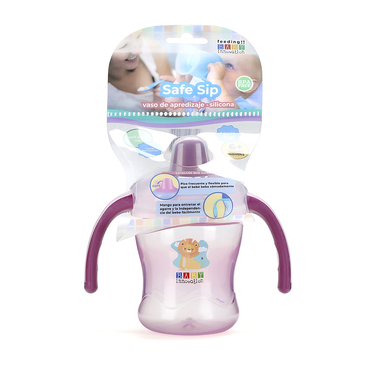 Imagen 7 de 12 de Vaso Entrenador Baby Innovation Safe Sip 210ml con Pico Silicona +6 Meses Antiderrame