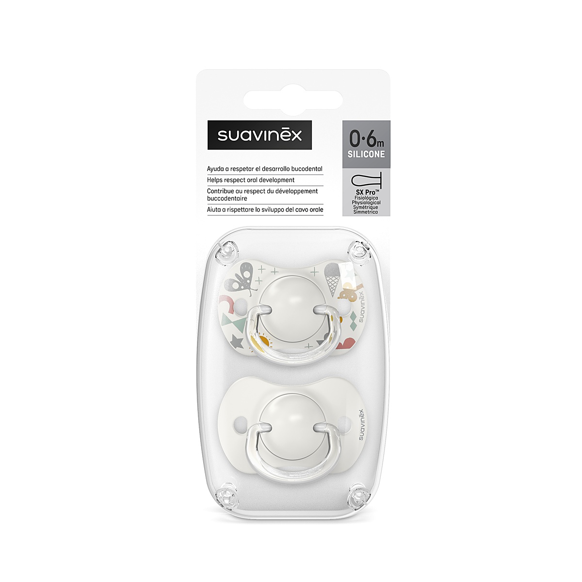 Imagen 3 de 12 de Chupete Suavinex Prints A Walk 2U +18 Meses Pack 2 Unidades Fisiológico