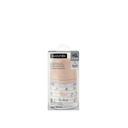 Imagen 6 de 12 de Mamadera Suavinex Prints Birdies 150ml PP Flujo Lento Recién Nacido