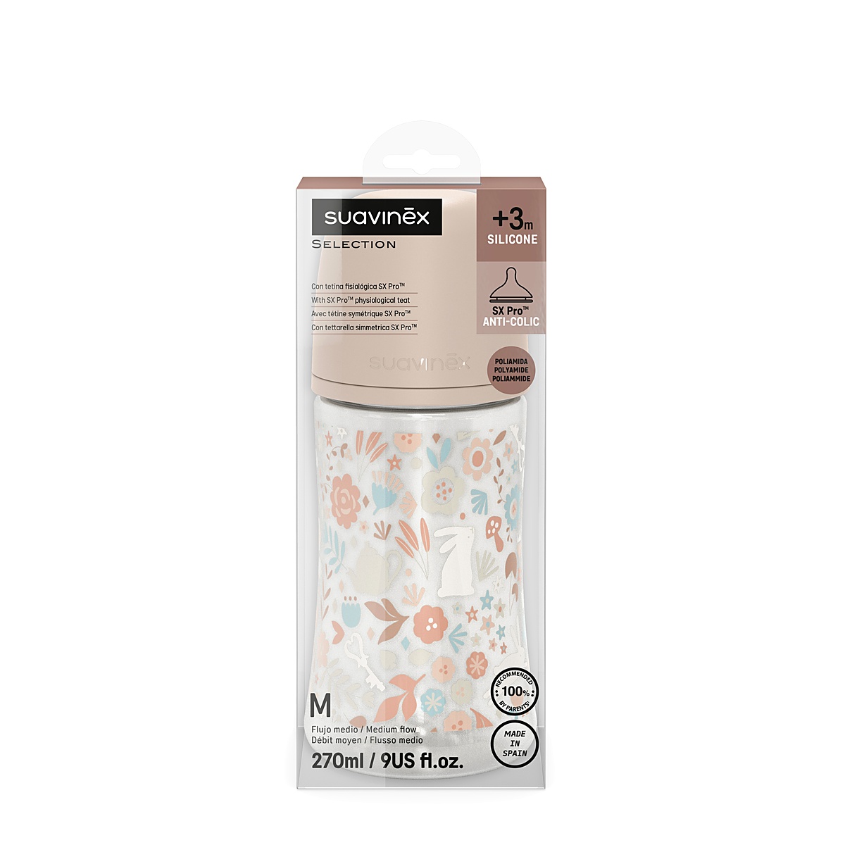 Imagen 2 de 12 de Mamadera Suavinex Wonderland 270ml Flujo Medio +3 Meses