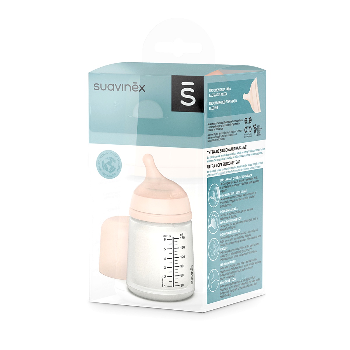 Imagen 1 de 8 de Mamadera Anticólicos Suavinex Zero.Zero 180ml Flujo Adaptable