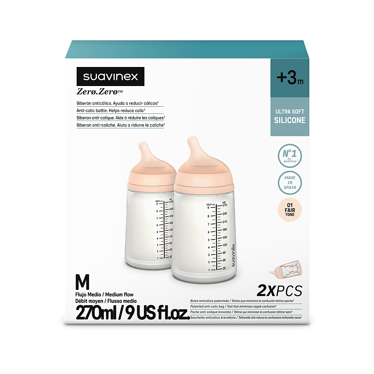 Imagen 1 de 3 de Pack 2 Mamaderas Suavinex Zero.Zero 270ml