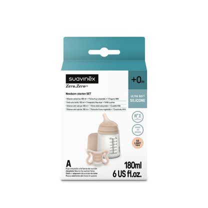 Imagen 4 de 6 de Set Recién Nacido Suavinex Zero.Zero Mamadera 180ml + Chupete Anticólicos