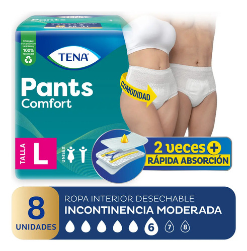 Imagen 1 de 6 de Ropa Interior Tena Pants Clásico Comfort Talle L X8 Unidades