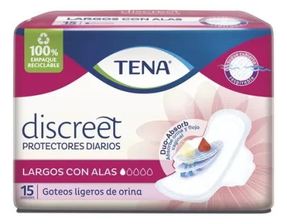 Imagen 2 de 6 de Protector Diario Tena Discreet Largo Con Alas X 15 Un