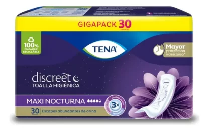 Imagen 2 de 2 de Toallita Femenina Tena Discreet Mujer Maxi Night 30 Unidades