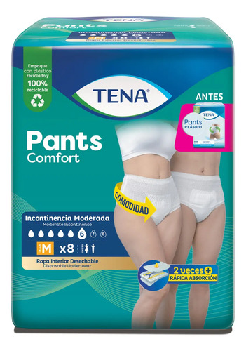 Imagen 2 de 6 de Ropa Interior Tena Pants Clásico Talle M X8 Unidades