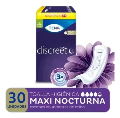 Imagen 1 de 2 de Toallita Femenina Tena Discreet Mujer Maxi Night 30 Unidades