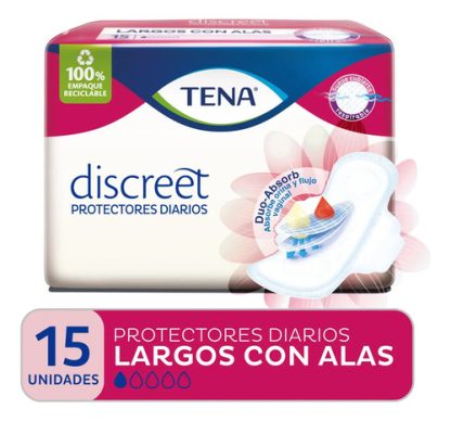 Imagen 1 de 6 de Protector Diario Tena Discreet Largo Con Alas X 15 Un