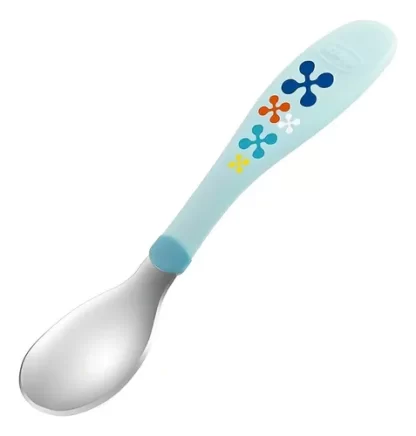 Imagen 4 de 7 de Juego De Cubiertos Bebé Silicona Y Acero Inoxidable Chicco Celeste