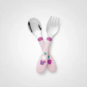 Miniatura 3 de 5 de Juego De Cubiertos Bebé Silicona Y Acero Inoxidable Chicco Rosa