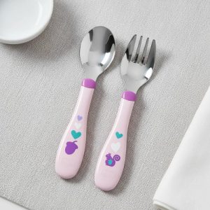 Miniatura 1 de 5 de Juego De Cubiertos Bebé Silicona Y Acero Inoxidable Chicco Rosa