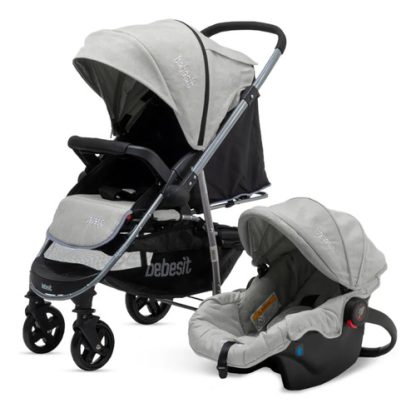 Imagen 1 de 7 de Cochecito Huevito Travel System Y Manillar Rebatible Bebesit Gris Claro