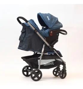 Miniatura 3 de 7 de Cochecito Travel System Azul Con Manillar Rebatible