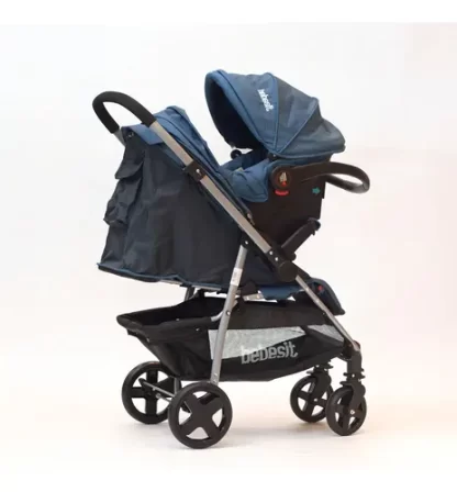 Imagen 3 de 7 de Cochecito Travel System Azul Con Manillar Rebatible
