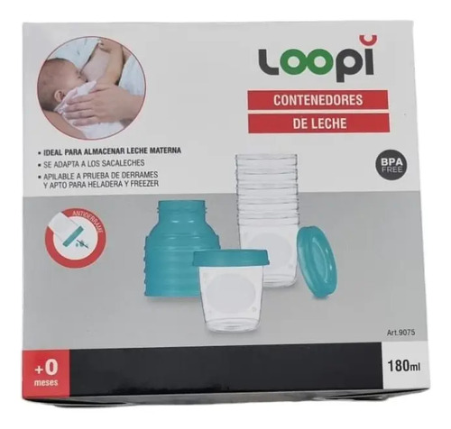 Imagen 2 de 8 de Contenedor De Leche Materna Loopi 6 Unidades De 180 Ml