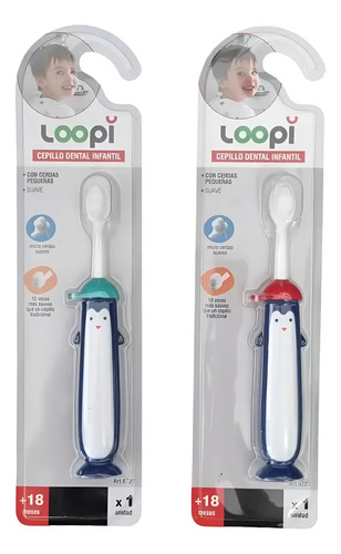 Imagen 10 de 10 de Cepillo Dental Para Niños Cerda Suave Infantil Loopi 8727 Color Celeste
