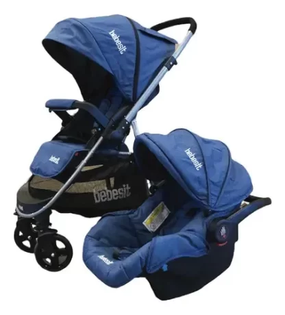 Imagen 1 de 7 de Cochecito Travel System Azul Con Manillar Rebatible