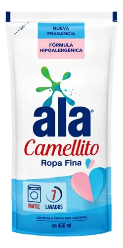 Imagen 2 de 5 de Jabón líquido Ala Camellito ropa fina Matic 450 ml