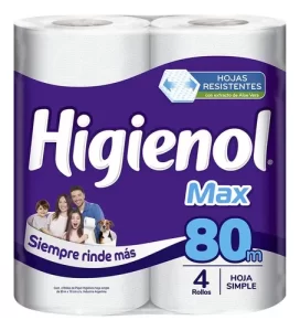 Miniatura 2 de 2 de Papel higiénico Higienol Max simple hoja 4 x 80 m con aloe vera