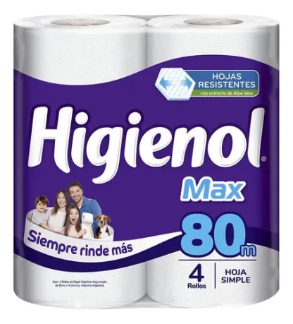 Imagen 2 de 2 de Papel higiénico Higienol Max simple hoja 4 x 80 m con aloe vera