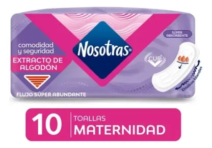 Imagen 1 de 3 de Toalla Nosotras Maternal x10 unidades Aposito Post-Parto