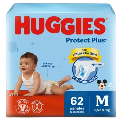 Imagen 1 de 5 de Pañales Huggies Protect Plus M X62 Talle Mediano