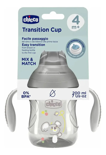 Imagen 6 de 12 de Vaso Chicco Transition Cup Antiderrame Con Asas  4m+ 200ml Color Gris