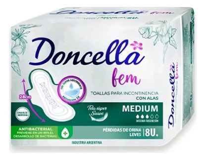 Imagen 1 de 2 de Toallitas femeninas Doncella Fem 28 cm Medium 8 unidades