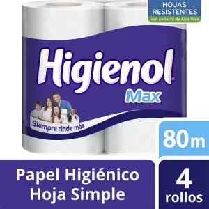 Miniatura 1 de 2 de Papel higiénico Higienol Max simple hoja 4 x 80 m con aloe vera
