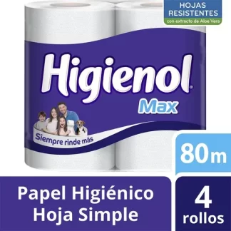 Papel higiénico Higienol Max simple hoja 4 x 80 m con aloe vera