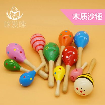 Imagen 7 de 10 de Maraca Mediana De Madera Instrumento Musical Bebé Colores Surtido