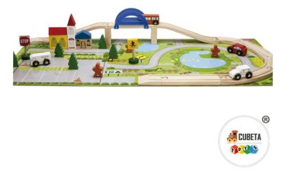 Imagen 10 de 11 de Autopista De Madera Mini Ciudad Con Autitos Didáctico Surtido