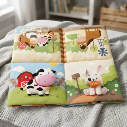 Imagen 4 de 10 de Libro De Tela Bebé Animales De Campo Estimulación Sensorial