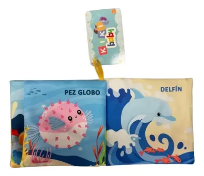 Imagen 6 de 7 de Libro De Tela Bebé Animales De Mar Estimulación Sensorial Multicolor