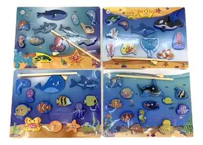 Imagen 7 de 9 de Juego De Pesca Magnético Madera Con Cañas Peces Didáctico