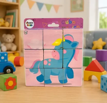 Imagen 2 de 10 de Cubo Rompecabezas Madera Encastre Bebé Didáctico Unicornio