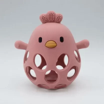Imagen 4 de 9 de Mordillo Silicona Bebé Pollito Sonajero Apto Para Morder