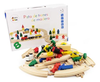 Imagen 9 de 9 de Pista De Tren Madera Con Trencito Y Accesorios Juguete Surtido