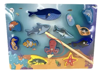 Imagen 3 de 9 de Juego De Pesca Magnético Madera Con Cañas Peces Didáctico