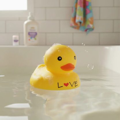 Imagen 3 de 6 de Patito De Goma Amarillo Con Corazón Love Para El Baño 2746