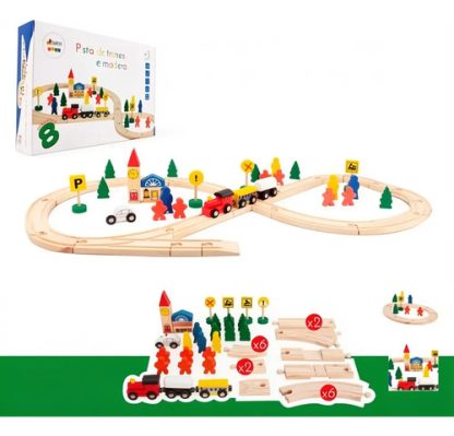 Imagen 5 de 9 de Pista De Tren Madera Con Trencito Y Accesorios Juguete Surtido