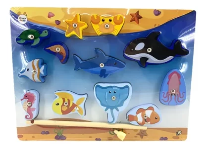 Imagen 6 de 9 de Juego De Pesca Magnético Madera Con Cañas Peces Didáctico