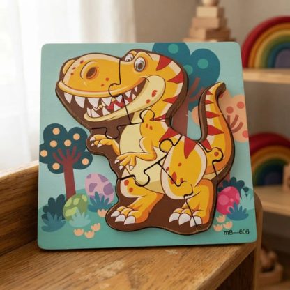 Imagen 6 de 6 de Rompecabezas Madera Dinosaurio Encastre Didáctico 15x15