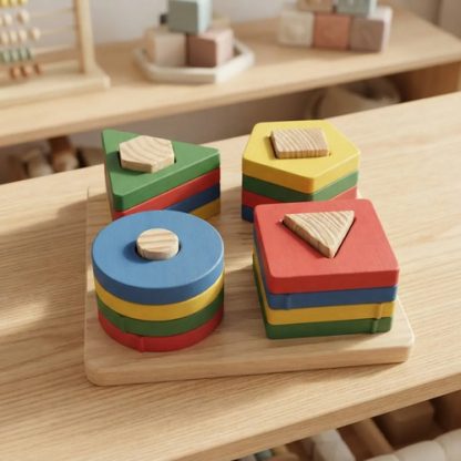 Imagen 1 de 9 de Encastre De Madera Formas Geométricas Apilable Didáctico Surtido
