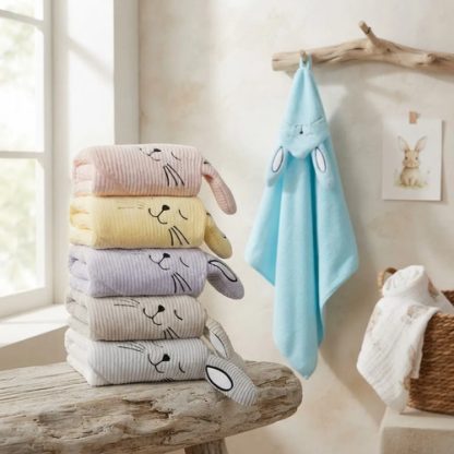 Imagen 2 de 6 de Toallón Bebé Con Capucha Conejo 75x75 Suave Absorbente