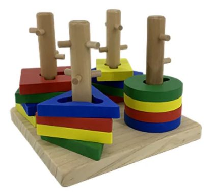 Imagen 7 de 11 de Bloques Encastre Geométrico Madera Apilable Montessori Surtido